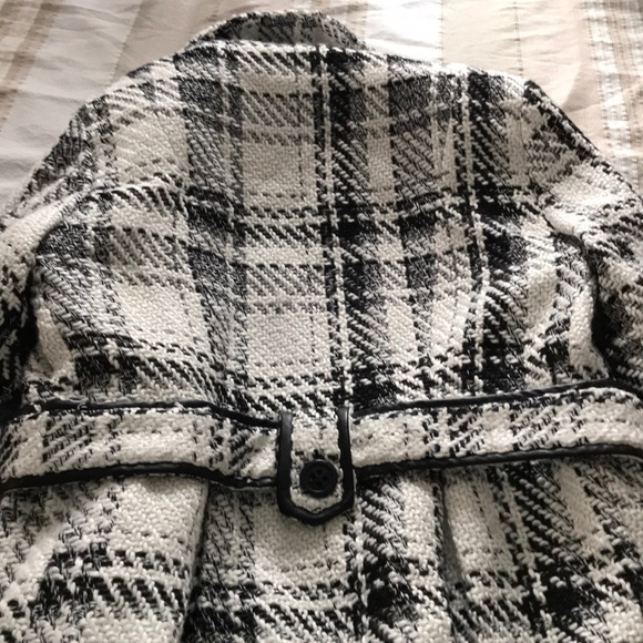 White Medium Winter Jacket Stand-Collar Plaid - Picture 6 of 7